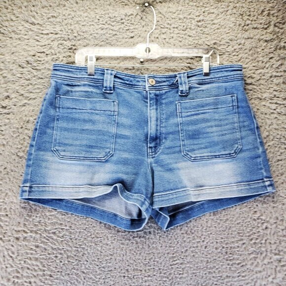KanCan Shorts Womens 32 Blue Mid-Rise Stretch Denim Front Patch Pockets - Picture 1 of 11